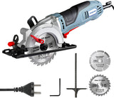 1 x RAW Customer Returns WORKPRO Circular Saw, Mini Circular Saw 750W, 4700 RPM, Cutting Depth 45 mm 90 , 28 mm 45 , with 2 Blades 120 mm and 115 mm , for Wood, Plastic, Soft Metal and Tiles - RRP €60.49