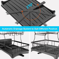 1 x RAW Customer Returns FTEYUET Dish Drainer Dish Rack Draining Basket Drainer Rack, 2-Tier Metal Draining Rack Dish Basket with Cutlery Holder and Drip Tray for Storage - RRP €45.62