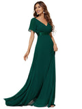 1 x RAW Customer Returns Ever-Pretty Women s Evening Dress Empire Style A-Line V-Neck Short Sleeves Long Dark Green 38 - RRP €74.99