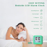 1 x RAW Customer Returns Plumeet Digital Travel Alarm Clock, Easy to Set, with Snooze Mode, Soft Night Light, Large Time, Month, Date and Alarm Display, Rising Sound Alarm, Handheld Size Light Green  - RRP €16.13