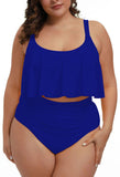 1 x RAW Customer Returns Viottiset Women s Plus Size 2 Piece Tankini Set Tummy Control Ruffle Ruched Swimsuits Crop Top Bikini Sapphire Blue 3XL - RRP €40.33