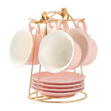 1 x RAW Customer Returns DUJUST Tea Cups and Saucers Set of 4 8 oz , Candy Color with Gold Trim, Petal Edge Coffee Cups with Metal Stand, Simple Style Porcelain Tea Party Set - Pink - RRP €43.24