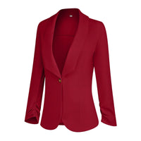 1 x RAW Customer Returns PrinStory Blazer For Women 3 4 Ruched Sleeve Blazer Business Office Blazer Suit Sporty Jack Trench Coat Red, EU 34-36  - RRP €33.26