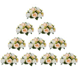 1 x RAW Customer Returns NUPTIO 10 Pieces Artificial Flower Bouquet, 15 Heads Plastic Roses with Base, Suitable for Our Shop Wedding Centerpiece Flower Rack for Parties Valentine s Day Decoration Champagne White  - RRP €82.98