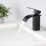 1 x RAW Customer Returns CECIPA Black waterfall sink tap, Black waterfall bathroom tap, Matt bathroom sink mixer with spout height 85 mm, single hole, Stainless steel - RRP €40.33