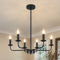 1 x RAW Customer Returns QAREHL Chandelier Black, 6 Bulb Chandelier Vintage with E14 Socket Chandelier Modern Pendant Light for Living Room Dining Room Bedroom Kitchen - RRP €64.94