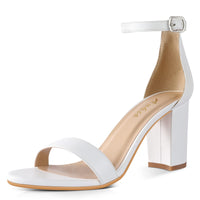 1 x RAW Customer Returns Ankis Women Sandals, Women s White Heels, Peep Toe Ankle Strap Chunky Heel Sandals, Buckle Sandals for Wedding and Party - RRP €58.8