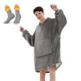 1 x Brand New AONYIYI Personalized Gifts for Women Men, Gray Hoodie Blanket with Cuddly Socks, Blanket with Sleeves Blankets Hoodie Women Men - RRP €27.99