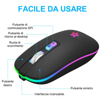 1 x RAW Customer Returns HOTLIFE Wireless Mouse for Laptop, Bluetooth Mouse with 3 DPI for Office Home, 2.4 GHz Rechargeable Mouse Ergonomic 7-Color RGB Compatible with Windows Mac OS Android iPad Black  - RRP €14.99