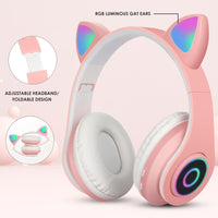 1 x RAW Customer Returns Sendowtek Bluetooth Headphones Kids Girls Over Ear Cat Ear Headphones LED Light Foldable Wireless Headphones for Children Adults for Tablet PC Phone - RRP €22.99