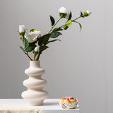 1 x RAW Customer Returns Kingbar Vase For Pampas Grass White, Modern Ceramic Decorative Vase For Dried Flowers, Donut Spiral Flower Vase Round Vase With Hole - RRP €28.22