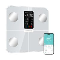 1 x RAW Customer Returns Body fat scale, personal scale, digital scale with body fat and muscle mass for 15 body data, heart rate monitor scale for Apple Health Samsung Health - RRP €58.27