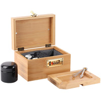 1 x RAW Customer Returns OZCHIN Bamboo Box with Combination Lock, Decorative Box for Home, Lockable, Bamboo Box Set with Glass Container, Great Gift 17 x 12 x 10cm  - RRP €34.08