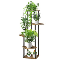 1 x RAW Customer Returns VASZOLA 5 Tiers Metal Wood Plant Stand, Multiple Flower Shelf Flower Pot Holder Indoor Door, Decorative Display Stand for Living Room Balcony Black  - RRP €46.38