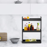 1 x RAW Customer Returns Kitchen spice rack standing shelves with 3 levels shower shelf storage bathroom worktop under cabinet shelf organizer vanity tray cosmetic make-up storage, black - RRP €41.34