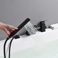 1 x RAW Customer Returns LIWEIKE 3 Hole Bathtub Faucet, Waterfall Bathtub Faucet Matt Black Roman Bathtub Faucet with Hand Shower - RRP €171.38