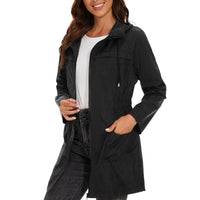 1 x RAW Customer Returns Durio Rain Jacket Women Waterproof Breathable with Hood Lightweight Foldable Transition Jacket Outdoor Jacket with Adjustable Drawstring Waist Black 2XL - RRP €37.99