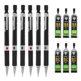 4 x Brand New LALATOK 6 pieces mechanical pencil set, 3 pieces metal lead pencils 0.5 mm and 3 pieces 0.7 mm, 6 refills with pen bag, mechanical pencils for writing and drawing for engineers - RRP €41.76