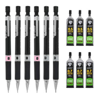 31 x Brand New LALATOK 6 pieces mechanical pencil set, 3 pieces metal lead pencils 0.5 mm and 3 pieces 0.7 mm, 6 refills with pen bag, mechanical pencils for writing and drawing for engineers - RRP €323.64