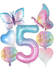 2 x Brand New Butterfly Balloons 7th Birthday Decoration for Girls Giant Number 7 Mylar Foil Balloon Gradient Pink Colorful Butterfly Foil Balloon 7 Years Old Butterfly Theme - RRP €14.14