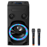 1 x RAW Customer Returns Party speaker sound system stereo system compact system sound box with CD player, DVD player, Bluetooth, FM radio, USB AUX input, 2 x karaoke mic Porta new wireless microphone  - RRP €179.5