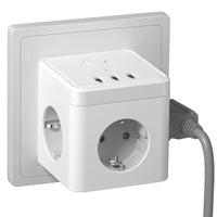 1 x RAW Customer Returns KEAGAR socket cube with USB, 3-way socket adapter with switch 2400W 10A , multiple plug for socket, multiple socket without cable with 3 USB 5V 3.1A , for office, home and travel, white - RRP €25.2