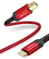 1 x RAW Customer Returns JSAUX USB B to USB C Printer Cable 3M, Nylon Braided, USB C MIDI Cable Compatible for MacBook Pro, HP, Epson, Canon, Brother, Lexmark, Xerox Printers and Scanners-Red - RRP €10.07