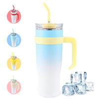 1 x RAW Customer Returns PRAOAHEI 40oz Thermal Mug with Straw and Handle, 1180 ML Hot Cold Drinks Vacuum Drinking Cup with Lid and Straw Coffee Mug for Home Travel Blue-White  - RRP €19.7