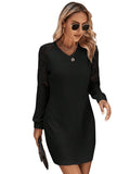 1 x RAW Customer Returns GORGLITTER women s dress short autumn dress light sweater dress casual dress with lace raglan sleeves short dress black M - RRP €16.69