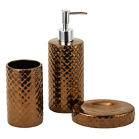 6 x Brand New Bronze Diamond Pattern Soap Dispenser Set, Ceramic Bathroom Accessories 3-Piece Set, Bathroom Soap Dispenser Soap Dish and Toothbrush Cup Set - RRP €122.4