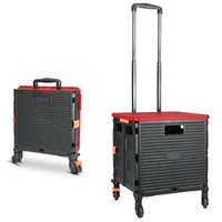 1 x RAW Customer Returns Foldable Cart with Wheels, 1.93Cu ft 100Lbs Stainless Steel with High Capacity Sturdy and Durable Retractable Handle 4 Removable 360 Rotating Wheels for Shopping Picnic Travel Storage, Red - RRP €59.99