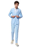 1 x RAW Customer Returns OppoSuits Cool Blue Solid Color Suit for Teenage Boys - Prom and Wedding Party Outfit - Include Blazer, Pants and Tie - Blue - RRP €65.5