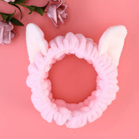 1 x Brand New PRETYZOOM Cosmetic Headband Cat Ears Elastic Headband Pink Plush Hairband Girls Women Ladies Face Washing Make Up Headwear - RRP €18.0