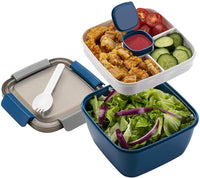 1 x RAW Customer Returns MUJUZE Lunch box with compartments, salad box to go adults children, lunch box, sustainable bento box, leak-proof, lunch box with cutlery for school work picnic travel blue  - RRP €15.99