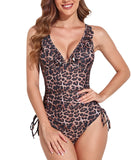 1 x RAW Customer Returns Avondii Women s Swimsuit Push Up V-Neck One Piece Swimwear Swimsuit L, A-Leopard  - RRP €19.93