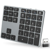 1 x RAW Customer Returns MoKo Bluetooth Numpad with 35 Keys, 2.4Ghz Number Pad Bluetooth Number Pad Wireless for MacBook Pro Air iPad, Portable Number Pad for PC Laptop Computer, iMac Notebook Windows, Gray - RRP €35.32