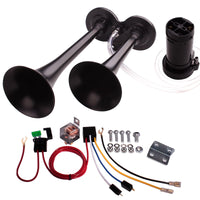 1 x RAW Customer Returns FARBIN Car Horn 12V 150db Super Loud Air Horn, Dual Trumpet Train Horn Kit for Truck, Truck Horn with Compressor and Wiring Harness 12V, Black Double Tube Air Horn  - RRP €40.33