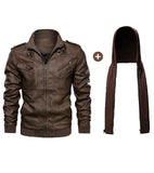 1 x RAW Customer Returns Uusollecy Men s Leather Jacket, Faux Leather Jacket with Removable Hood, Brown M - RRP €74.52