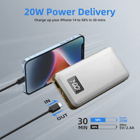 1 x RAW Customer Returns imuto Power Bank 20000mAh, 22.5W Fast Charging USB C Input Output Portable Charger with PD3.0 QC4.0 Power Bank with LCD Display Flashlight for iPhone14 12, Samsung, Huawei, Switch White  - RRP €32.99