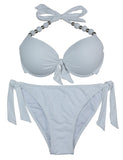 1 x RAW Customer Returns EONAR Women s Side Tied Bikini Sets Detachable Swimwear Push-up Halter Bikini Top, White, Size 40-42 70D 75D 80C 85B - RRP €31.0