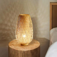 1 x RAW Customer Returns GUANSHAN Bamboo Weave Table Lamp, Bamboo Lampshade, Zen Style Table Lighting, Decorative Table Lighting, Night Light for Bedroom and Living Room - RRP €41.84