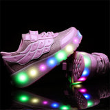 1 x RAW Customer Returns Aizeroth USB Charging 7 Color Changing LED Flashing Shoes With Double Roller Automatic Wheels Skate Skateboarding Shoes Outdoor Fitness Shoes Gymnastics Running Shoes Sneakers for Boys Girls - RRP €59.08