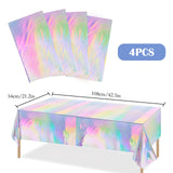 1 x Brand New APOMOONS 4 Pack Colorful Party Tablecloth, 137x274cm Iridescent Plastic Disposable Birthday Tablecloth, Rectangle Waterproof Tablecloth for Kids Girls Boys Birthday Party Decoration Barbecue Party - RRP €20.4