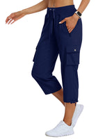 1 x RAW Customer Returns MoFiz Women s Summer Cargo Trousers 3 4 Long Capri Outdoor Hiking Trousers Breathable Casual Trousers with Zip Pocket Navy Blue L - RRP €37.3