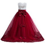 1 x RAW Customer Returns TTYAOVO Girls Floor Length Lace Princess Dress Girls Party Wedding Bridesmaid Dress Layered Puffy Tulle Dresses Size140 8-9 Years 406 Red - RRP €41.98