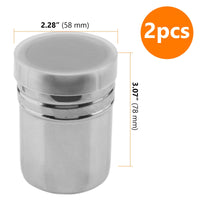 17 x Brand New CHUEHKAK 2 pieces powdered sugar shaker made of stainless steel, flour shaker, powder shaker, chocolate shaker, cocoa powder shaker, cocoa shaker with lid, for baking, at home, with 16 coffee stencils - RRP €182.58