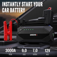 1 x RAW Customer Returns GREPRO 3000A Jump Starter Power Bank, Car Jump Starter Power Bank for 12V Jump Starter, Portable Jump Starter with USB Quick Charge 3.0 Ports, LED Flashlight Compass up to 9.0L Petrol, 7.0L Diesel  - RRP €60.47