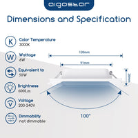 1 x RAW Customer Returns Aigostar LED Recessed Spotlights, 6W Equivalent 72W, 3000K Warm White Light, White, LED Recessed Lights, LED Portholes, 95-100mm, Pack of 6 - RRP €26.08