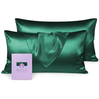 1 x RAW Customer Returns OLESILK Silk Pillowcase Pillowcase Hair and Skin Care with Hidden Zipper 19 Momme 2 Pieces Dark Green 40x80cm - RRP €53.99