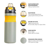 1 x Brand New Thermos bottle 580ml made of stainless steel, EUBSWA thermos bottle with push button lid with straw, insulation of warm drinks gray  - RRP €20.4